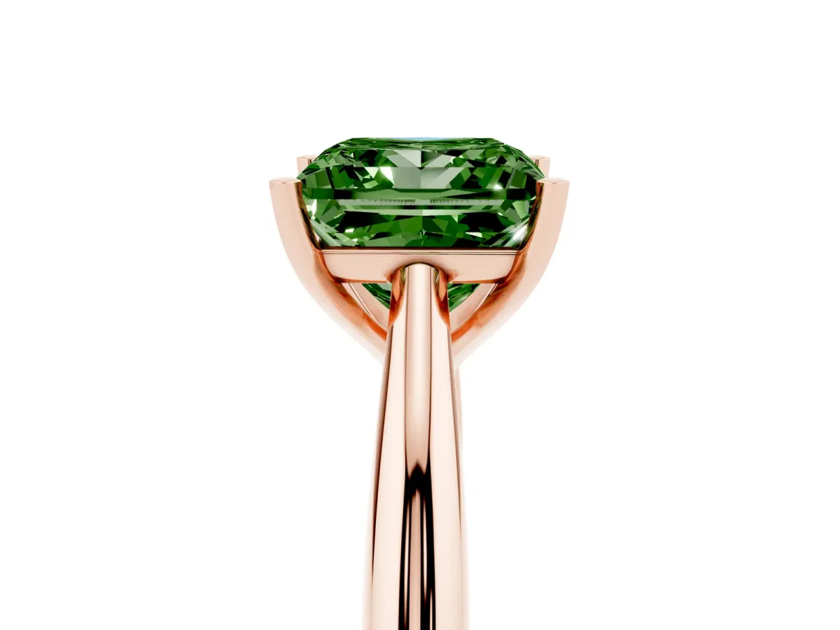 Fancy Green Princess Cut Diamond Solitaire Engagement Ring with Cathedral Setting and Four-Prong Mount Rose gold