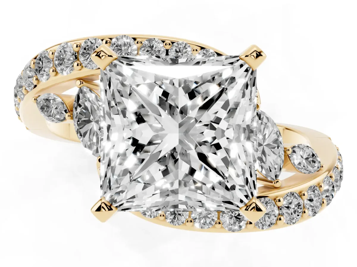 Princess Cut Solitaire with Pavé Twist Band and Four-Prong Setting Yellow gold