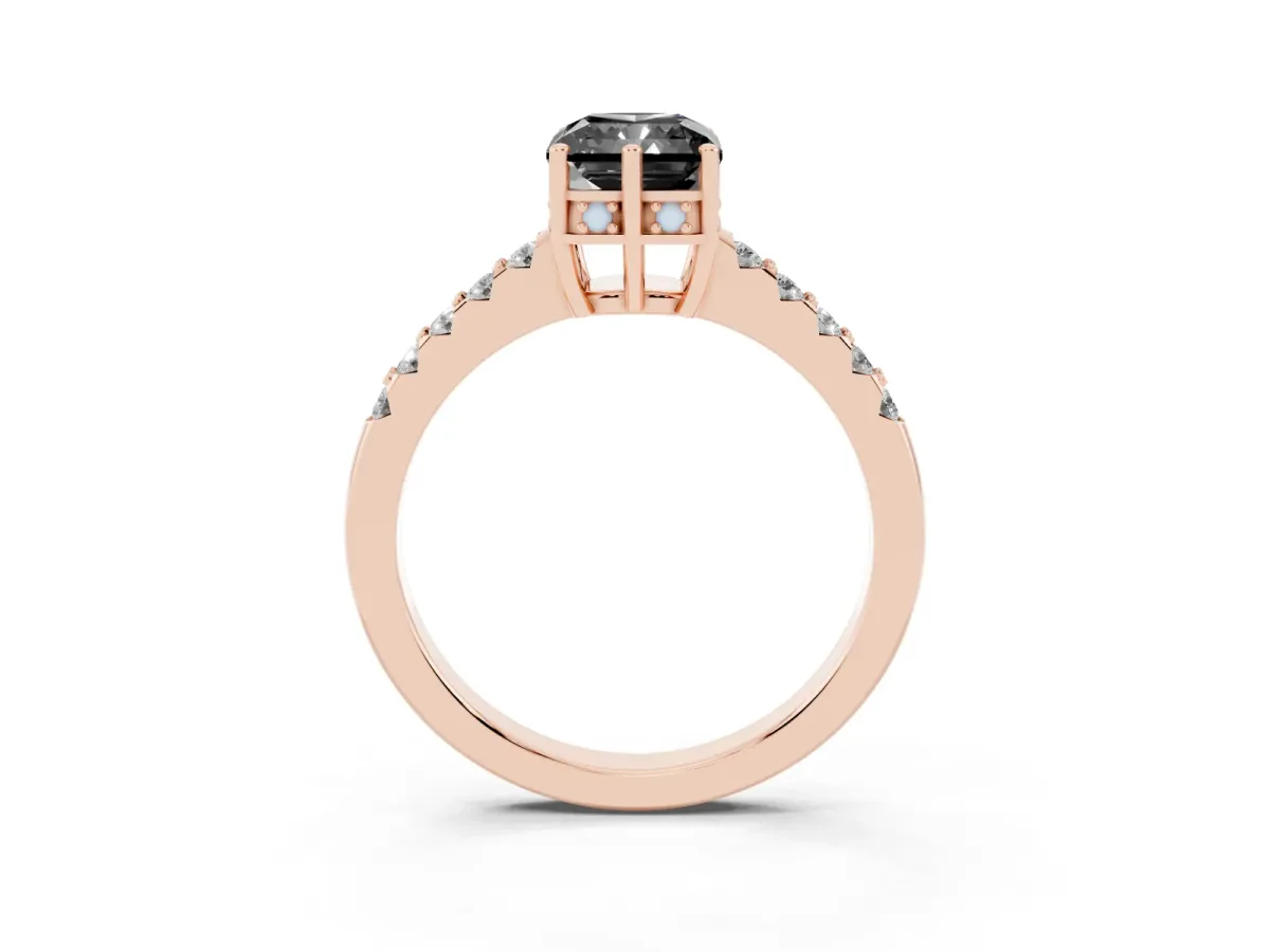Fancy Black Radiant Cut Solitaire Diamond Engagement Ring with Pavé Band and Six-Prong Setting Rose gold