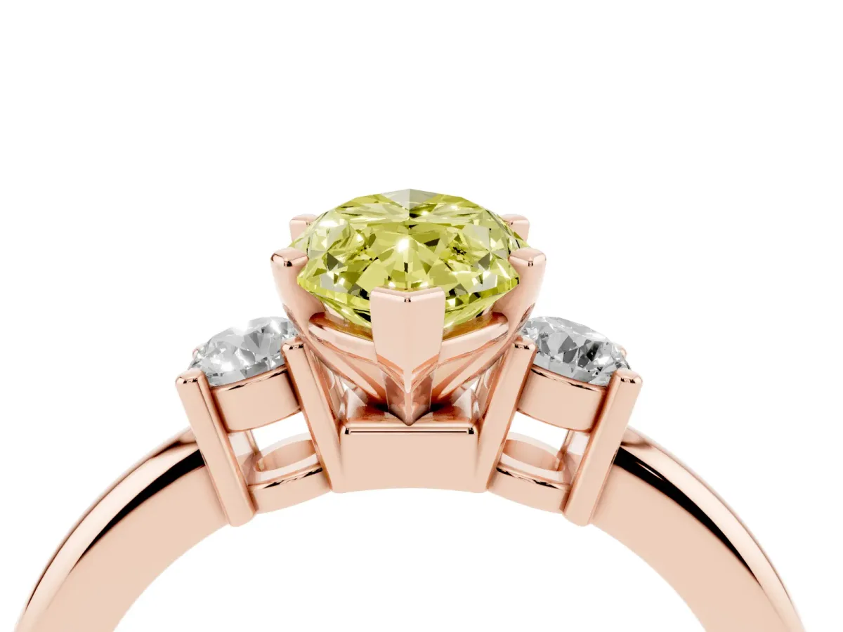Fancy Yellow Three-Stone Marquise Cut Cut Diamond Solitaire with Prong Setting and Classic Band Rose gold