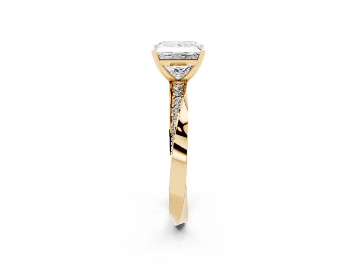 Princess Cut Diamond Engagement Ring with Side Stone Accents and Four-Prong Setting Yellow gold