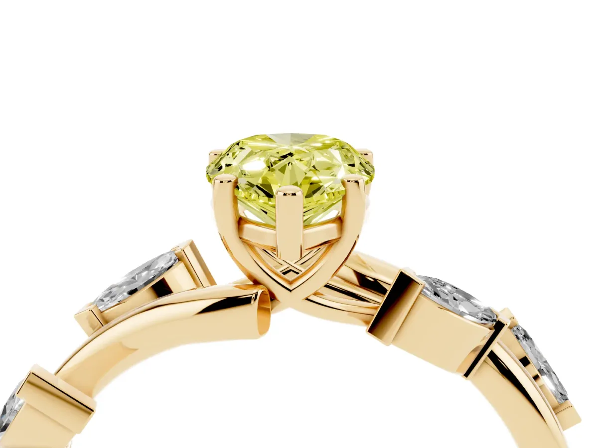 Fancy Yellow Pear Cut Solitaire Twisted Band Marquise Accent Prong Setting Ring Yellow gold