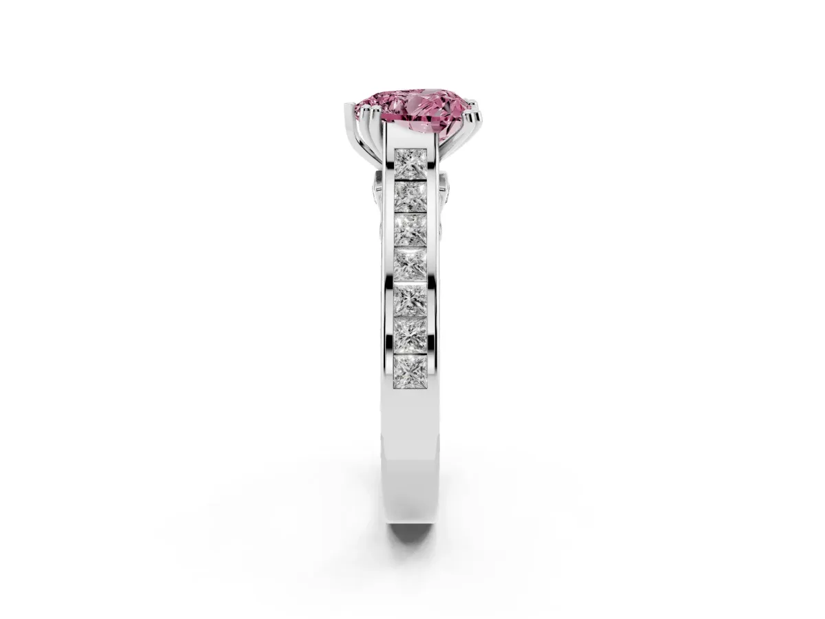 Fancy Pink Heart Cut Cut Channel Set Solitaire Engagement Ring with Prong Setting Silver