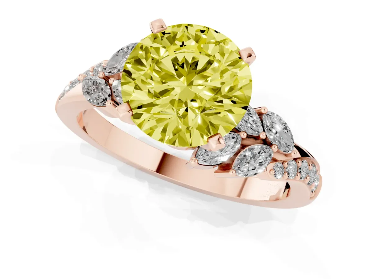 Fancy Yellow Round Cut Solitaire Marquise Twist Band with Six-Prong Setting Rose gold