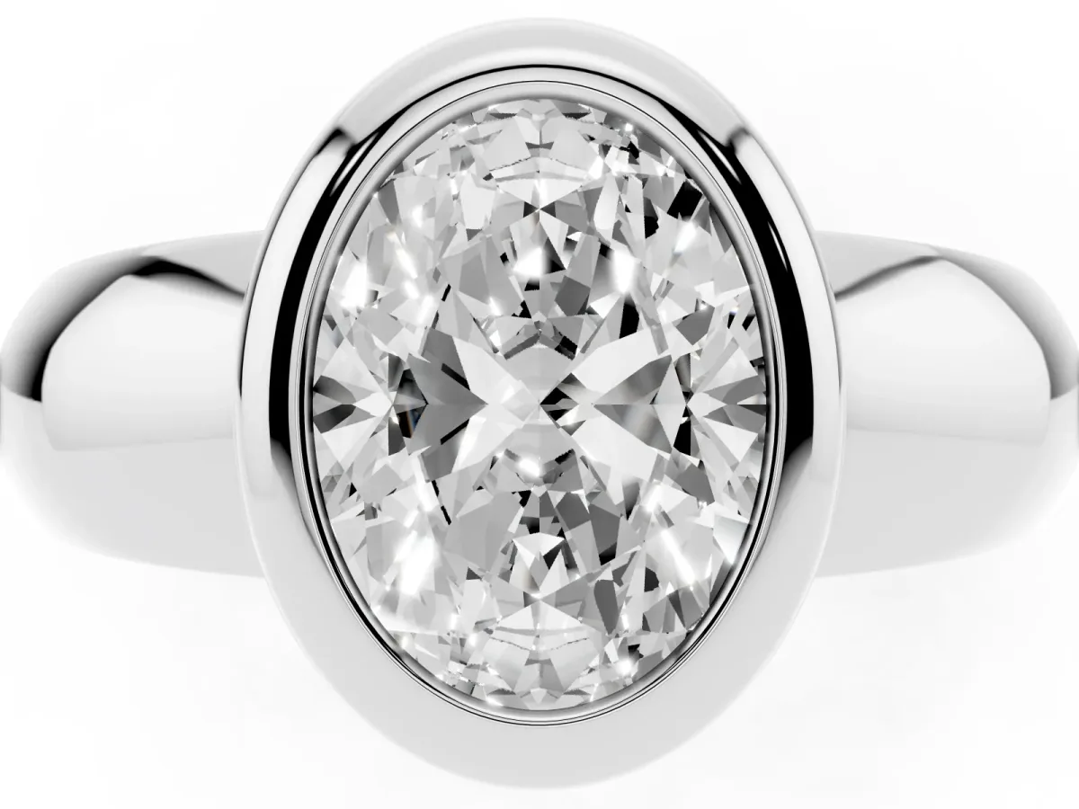 Bezel Set Oval Cut Solitaire Ring with Wide Band Silver