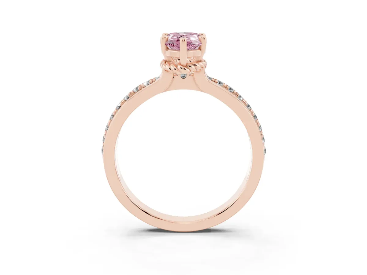 Fancy Pink Pear Cut Solitaire Diamond Ring with Channel Set Band and Six-Prong Setting Rose gold