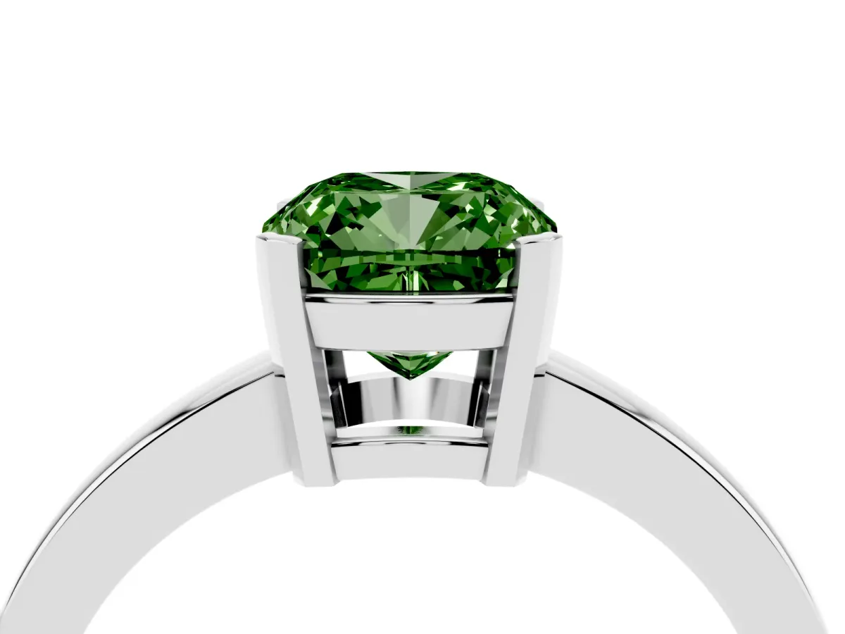 Fancy Green Cushion Cut Cut Solitaire Ring with Four-Prong Setting and Classic Band Silver