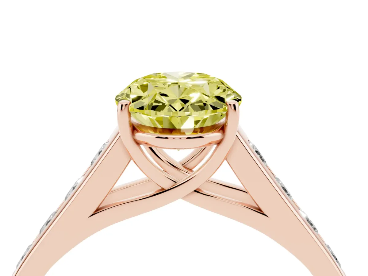 Fancy Yellow Oval Cut Solitaire Channel-Set Diamond Engagement Ring with Four-Prong Setting Rose gold