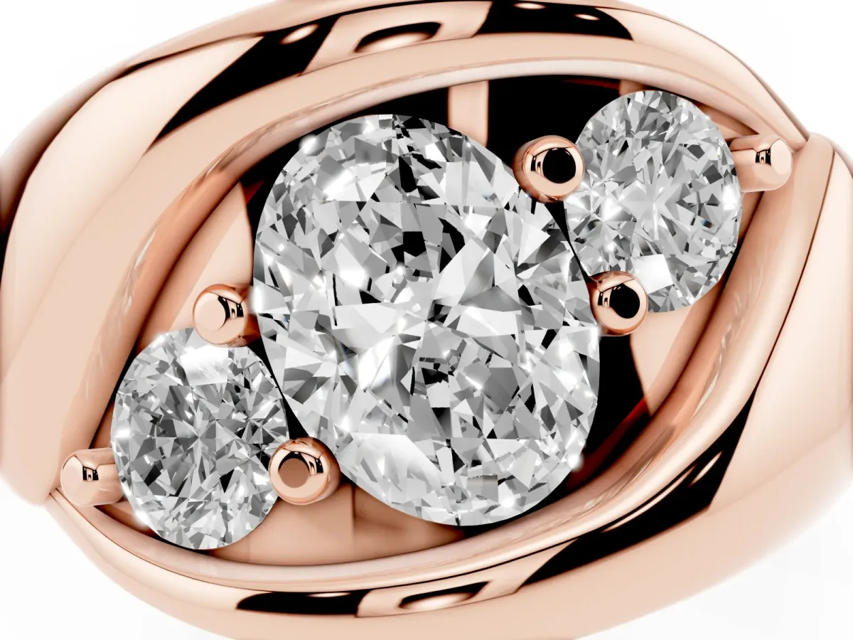 Channel Set Oval Cut Diamond Crossover Band Rose gold