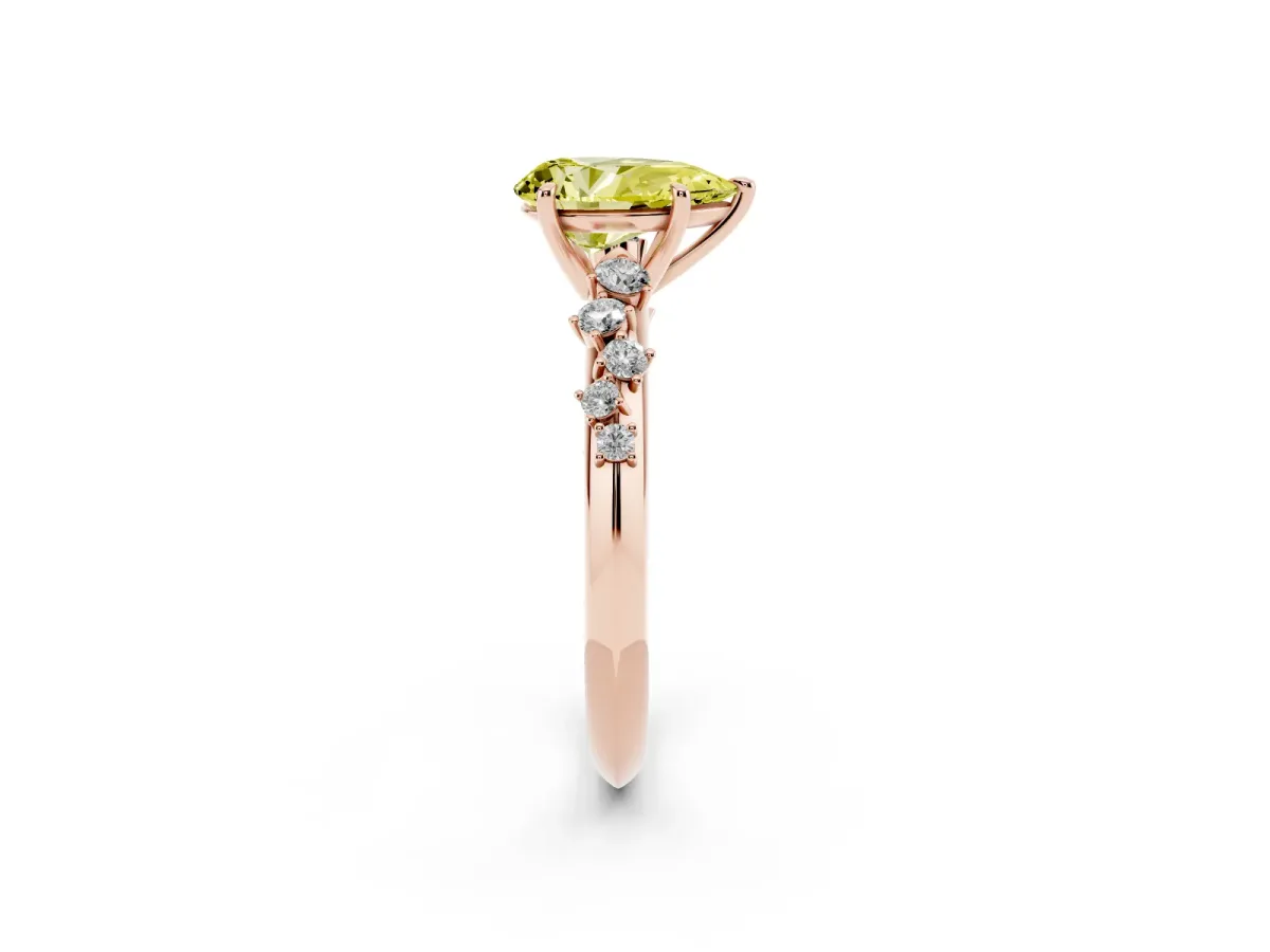 Fancy Yellow Pear Cut Diamond Cluster Side Stone Solitaire Ring with Prong Setting Rose gold