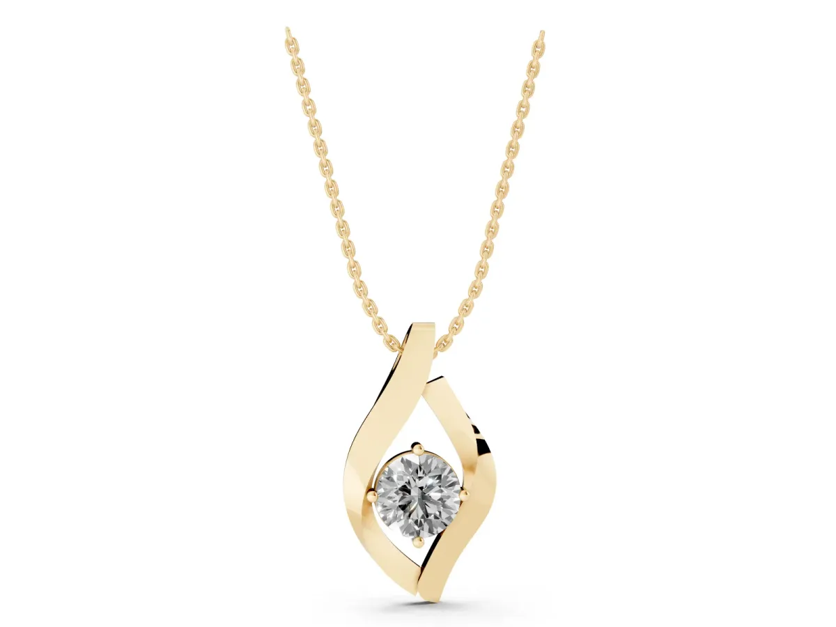Round Diamond Bezel-Set Leaf Pendant Yellow gold