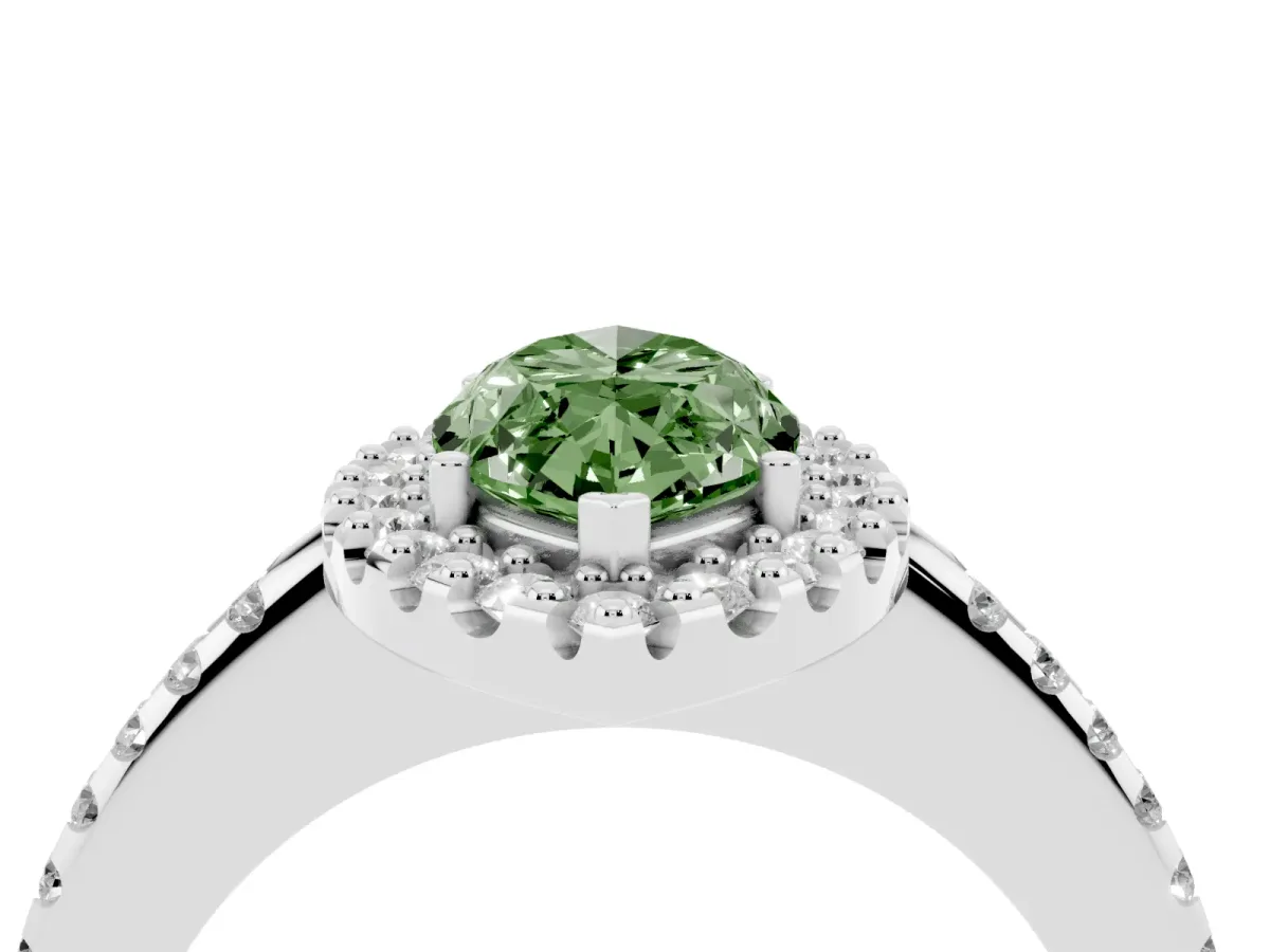 Fancy Green Marquise Cut Diamond Pavé Halo Ring with Four-Prong Setting Silver
