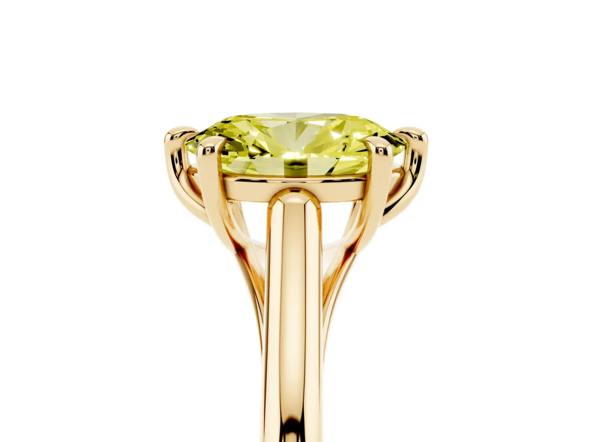 Fancy Yellow Oval Cut Solitaire Engagement Ring with Six-Prong Setting and Classic Band Yellow gold