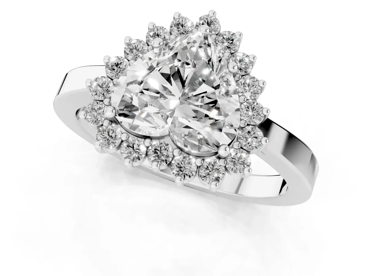 Heart Cut Cut Diamond Halo Ring with Round Brilliant Halo and Solitaire Band Silver