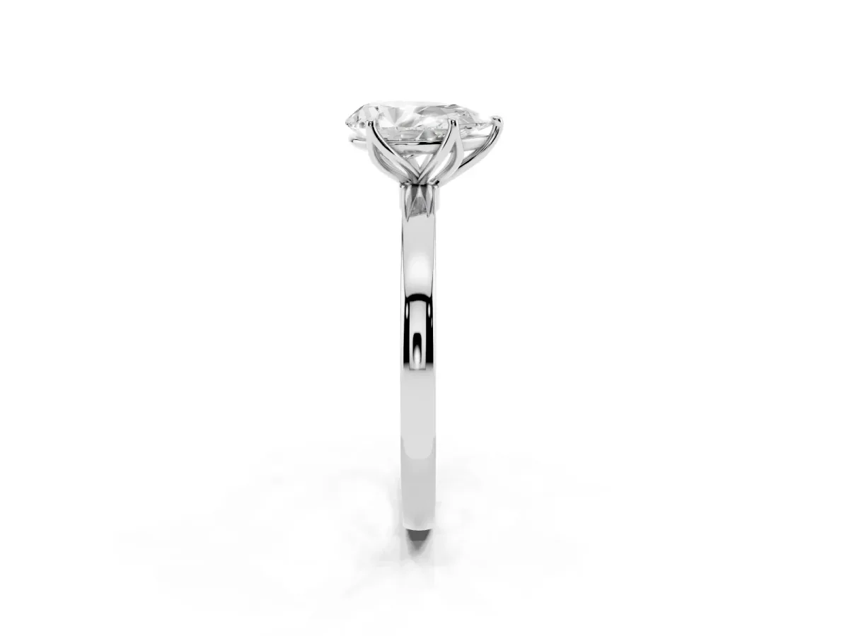 Pear Cut Diamond Solitaire Ring with Thin Band and Prong Setting Platinum