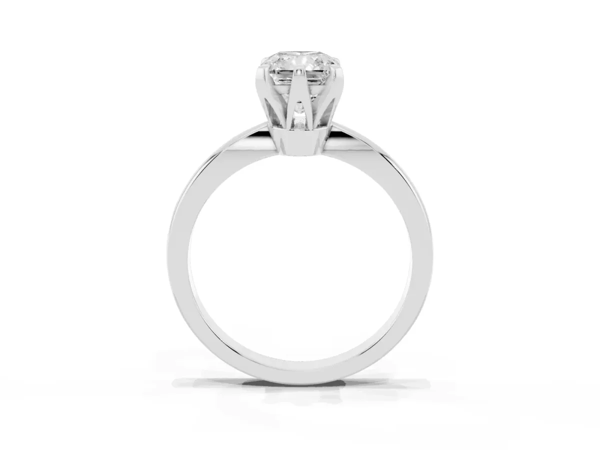 Radiant Cut Solitaire Engagement Ring with Six-Prong Setting and Tapered Band Silver