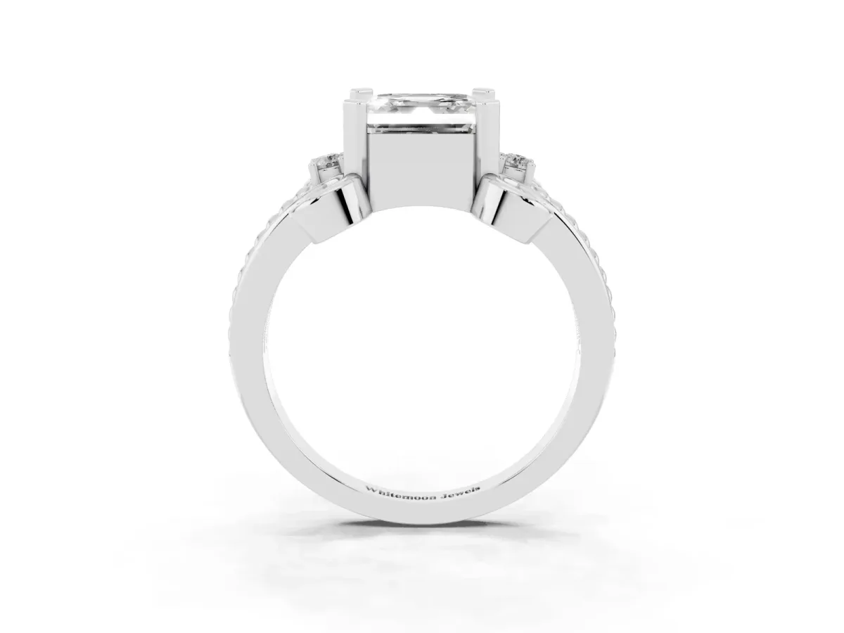 Asscher Cut Solitaire Twisted Band Scroll Prong Ring Silver
