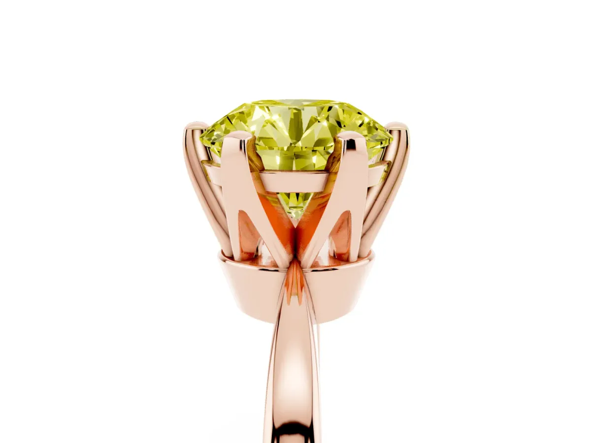 Fancy Yellow Round Cut Solitaire Engagement Ring with Six-Prong Setting and Tapered Band Rose gold