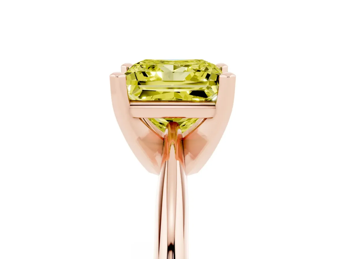 Fancy Yellow Princess Cut Cut Solitaire Ring with Four-Prong Setting on a Classic Band Rose gold