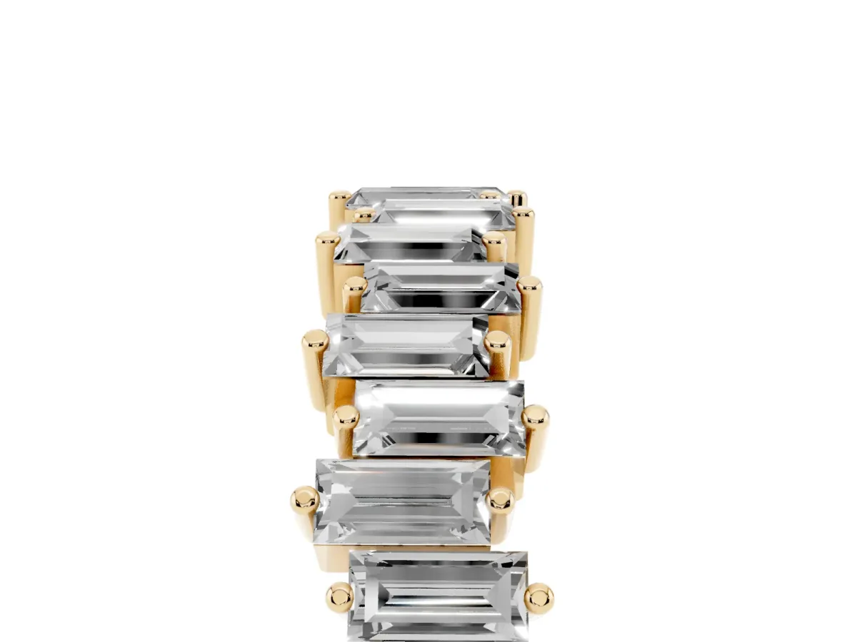 Baguette Diamond Half Eternity Ring with Prong Setting Yellow gold