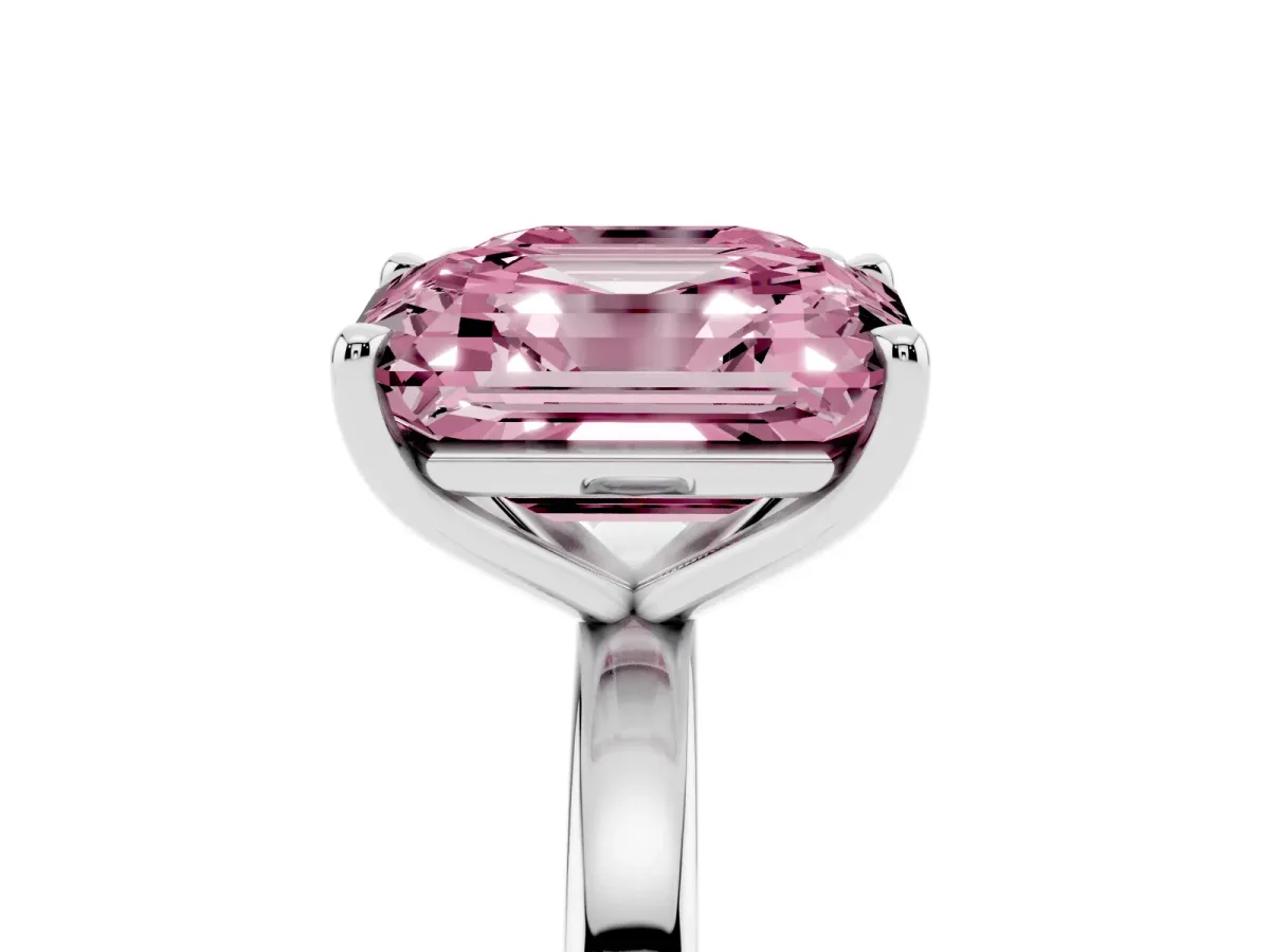 Fancy Pink Asscher Cut and Emerald Cut Toi Moi Ring with Prong Setting Silver
