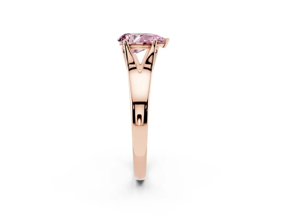 Fancy Pink Pear Cut Solitaire Diamond Ring with Cathedral Band and Four-Prong Setting Rose gold