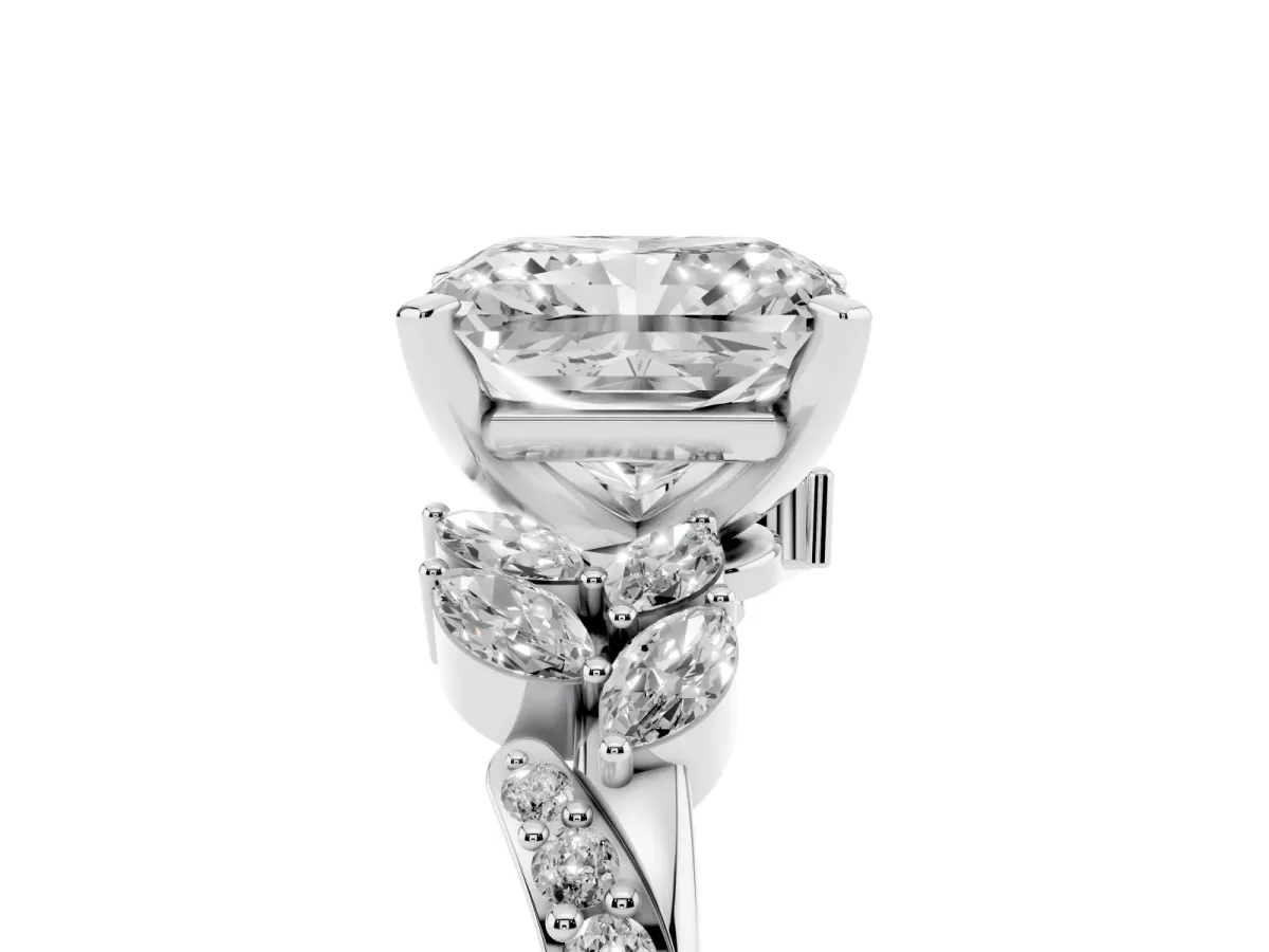 Radiant Cut Solitaire Marquise Twist Band with Six-Prong Setting Silver