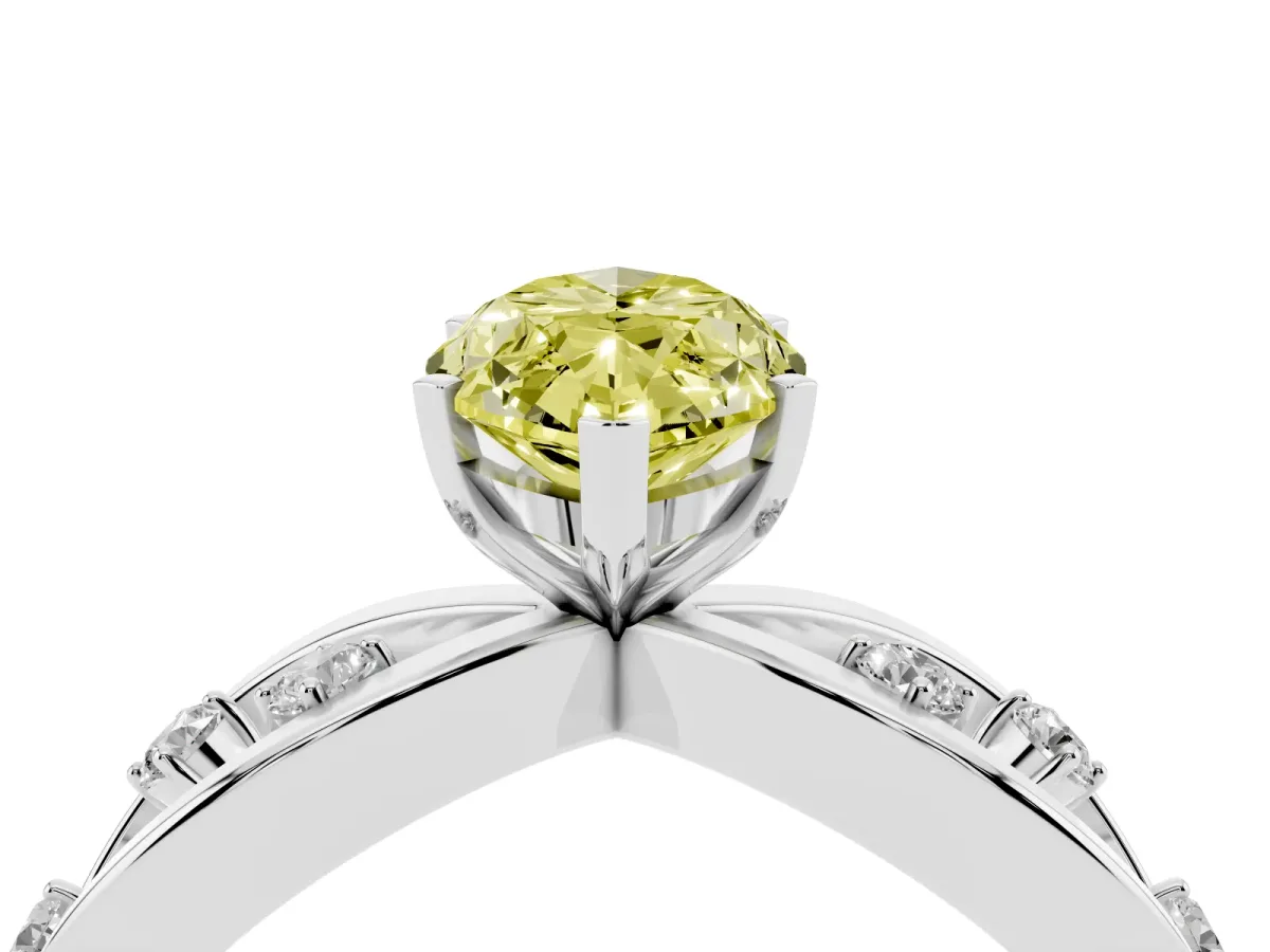 Fancy Yellow Marquise Cut Cut Solitaire Diamond with Side Stones on Criss-Cross Band and Four-Prong Setting Platinum
