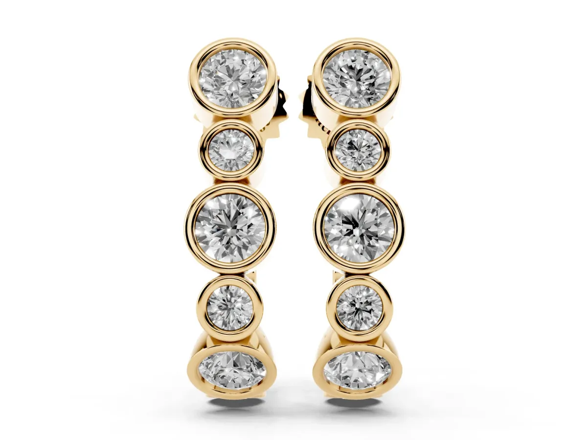 Bezel Set Round Diamond Hoop Earrings Yellow gold
