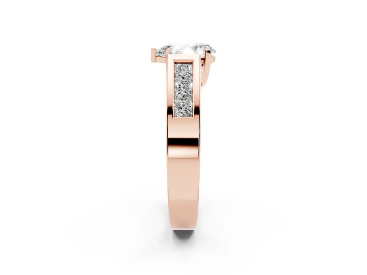 Pear Cut Cut Channel Set Solitaire Ring with Four-Prong Setting Rose gold