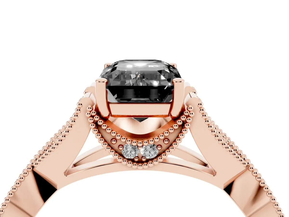 Fancy Black Emerald Cut Cut Diamond Twisted Band with Milgrain Pave Setting and Four-Prong Setting Rose gold