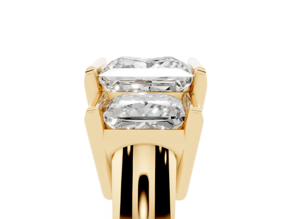 Three Stone Princess Cut Cut Channel Set Diamond Ring Yellow gold