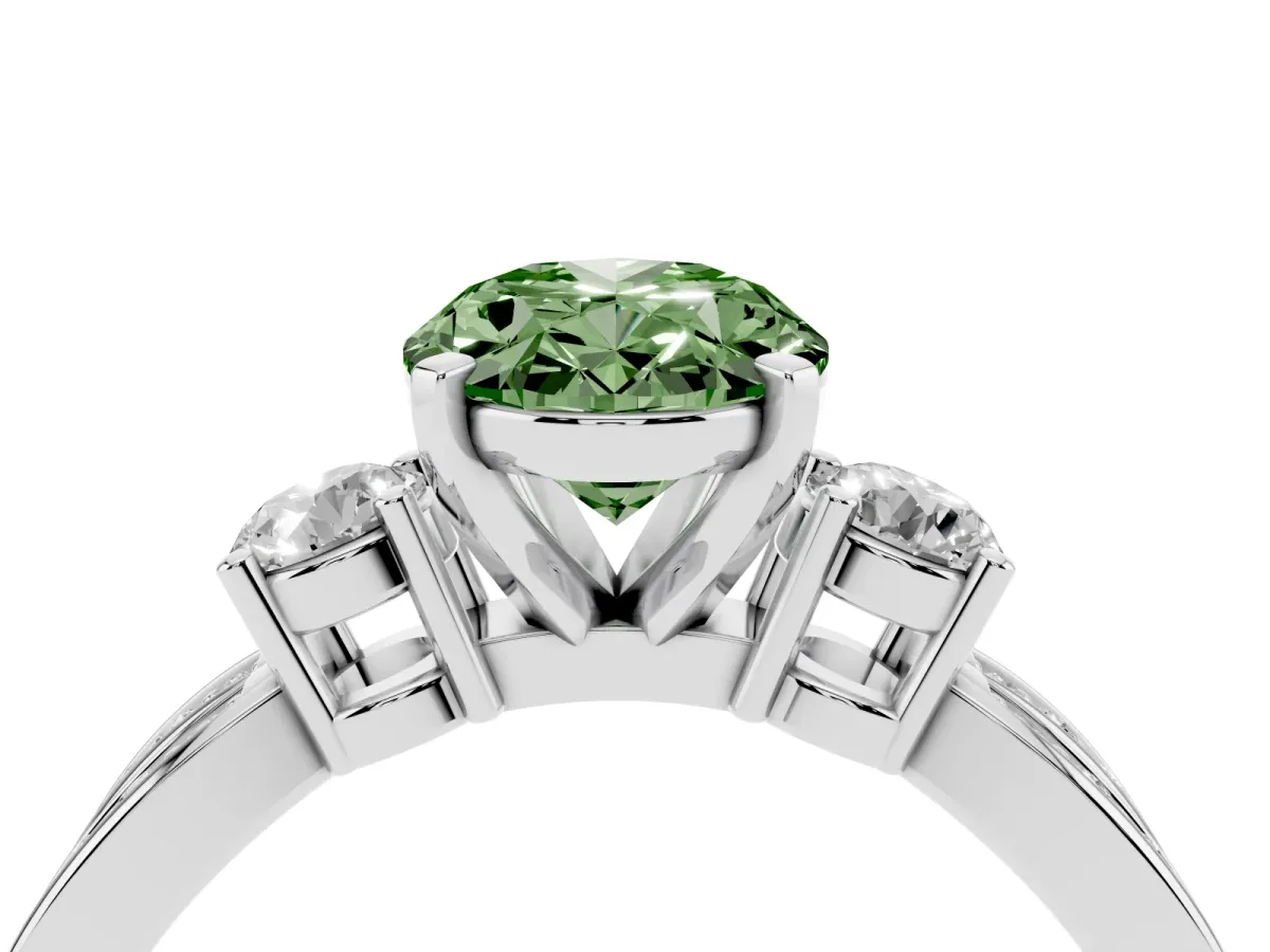 Fancy Green Three-Stone Oval Cut Cut Diamond Twist Band with Prong Setting Silver