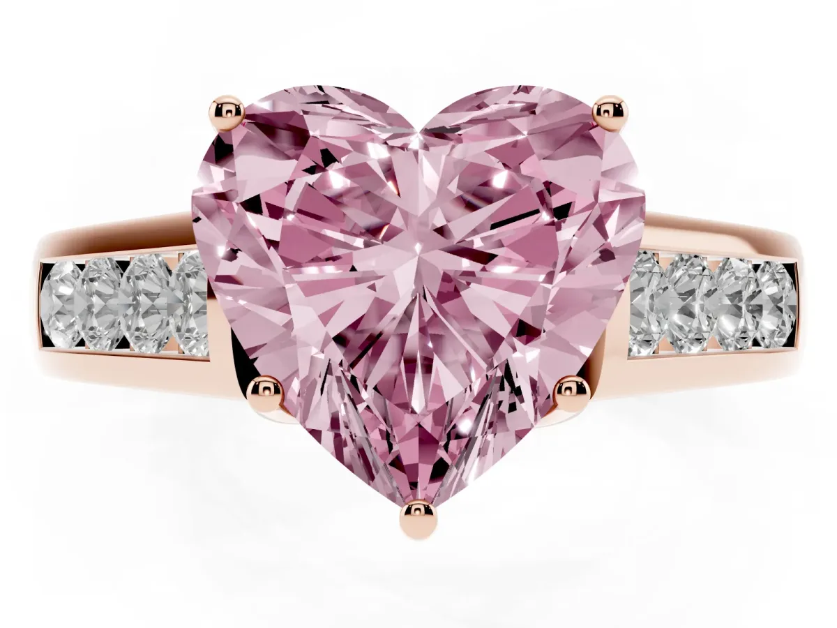 Fancy Pink Heart Cut Solitaire Channel-Set Diamond Engagement Ring with Four-Prong Setting Rose gold