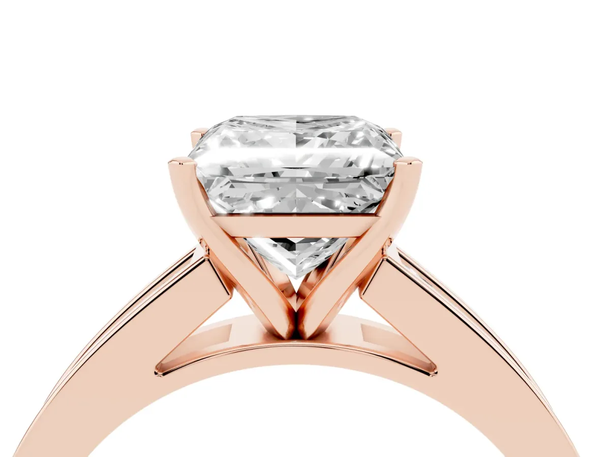 Princess Cut Solitaire Diamond Ring with Channel-Set Band and Four-Prong Setting Rose gold
