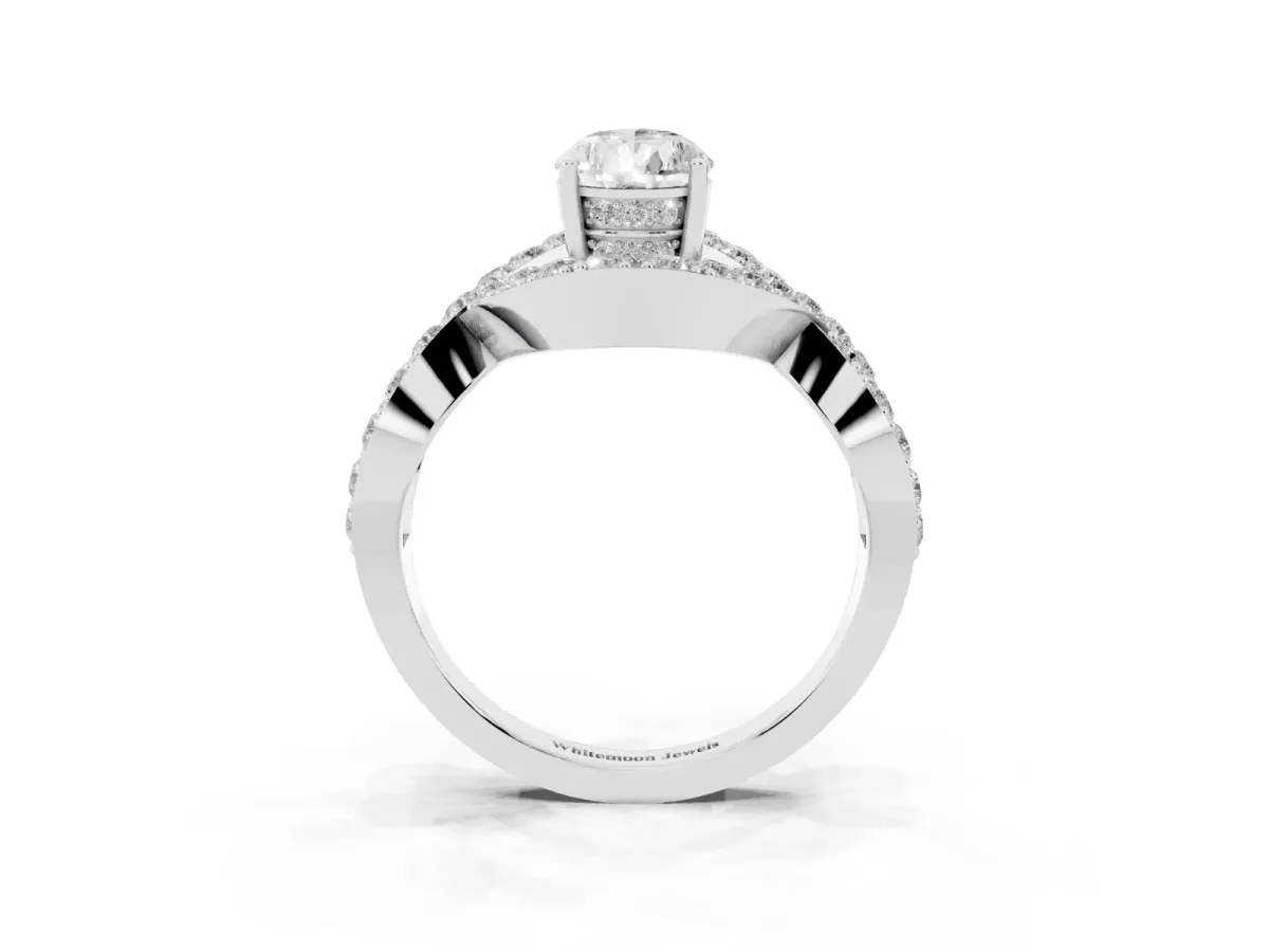 Pear Cut Solitaire Twist Band Pavé Diamond Engagement Ring Platinum