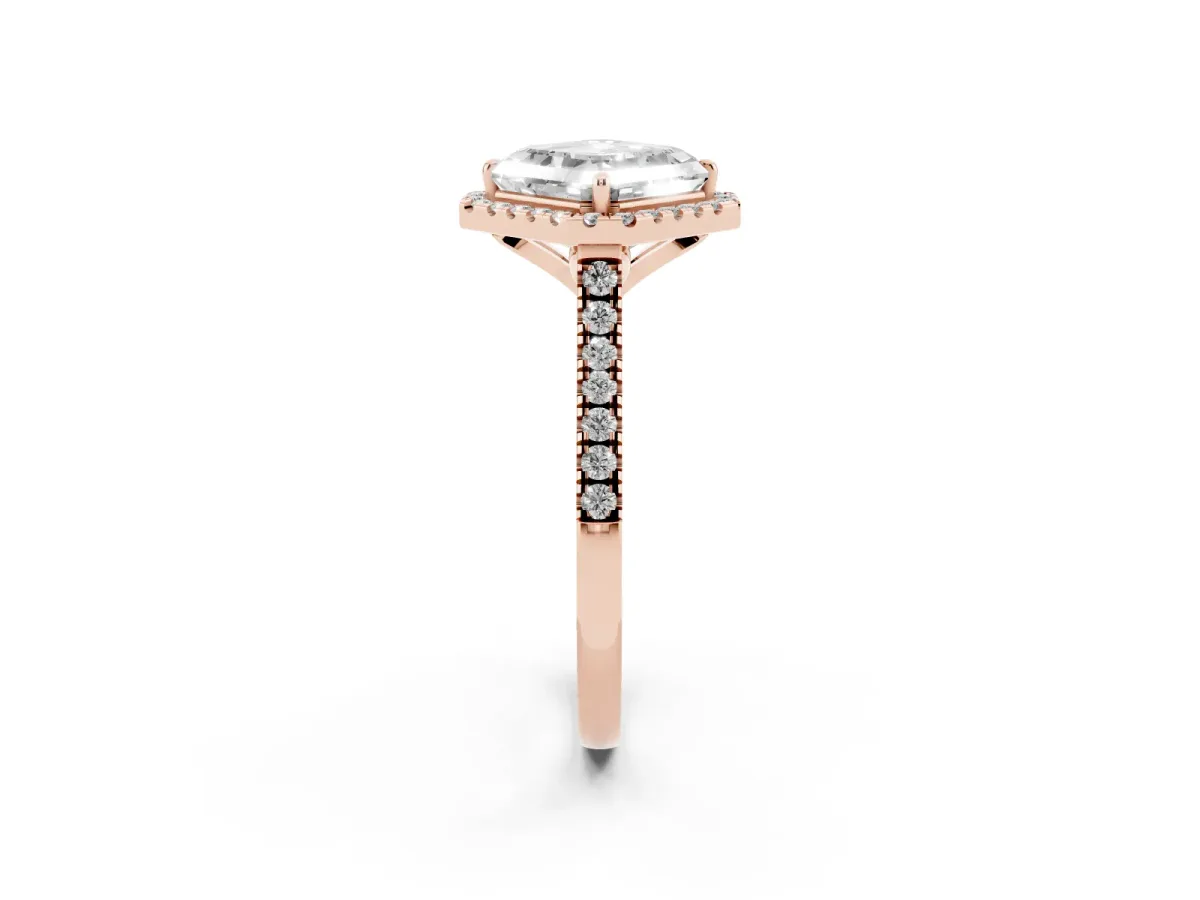 Asscher Cut Diamond Cushion Halo Ring with Pavé Band Rose gold
