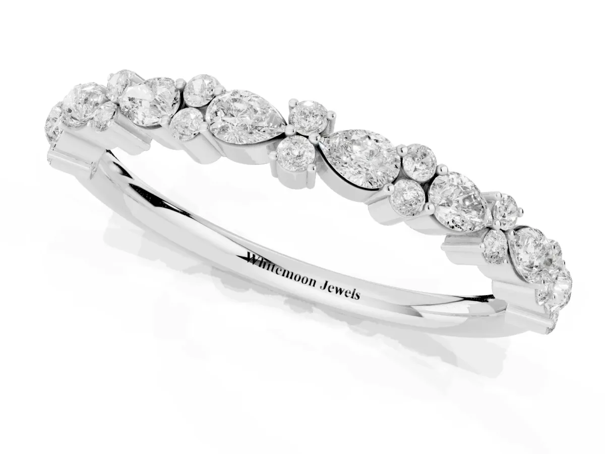 Pear and Round Diamond Wedding Band Platinum