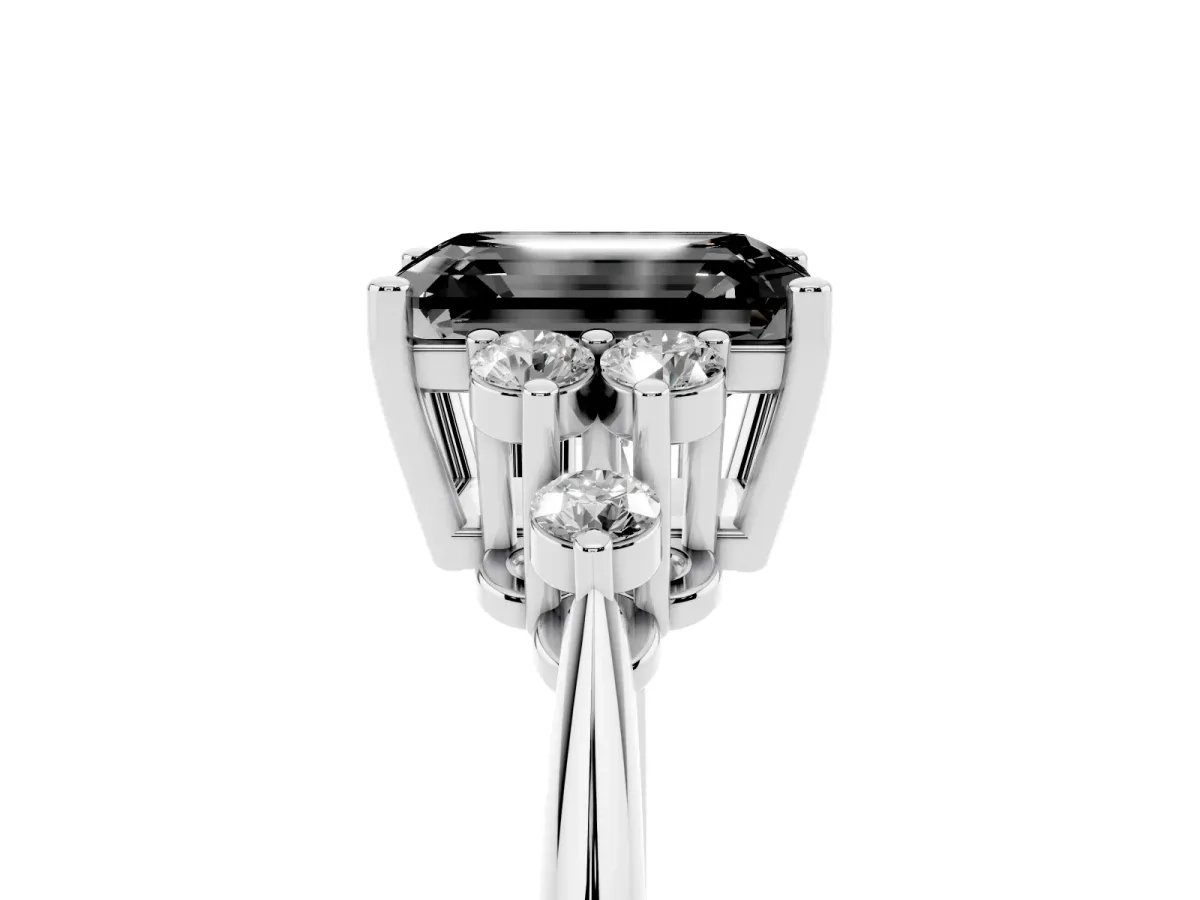 Fancy Black Emerald Cut Cut Diamond Cluster Ring with Solitaire Band and Four-Prong Setting Silver