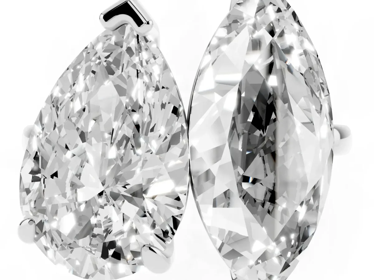 Pear and Marquise Toi Moi Ring with Prong Setting and Plain Band Silver