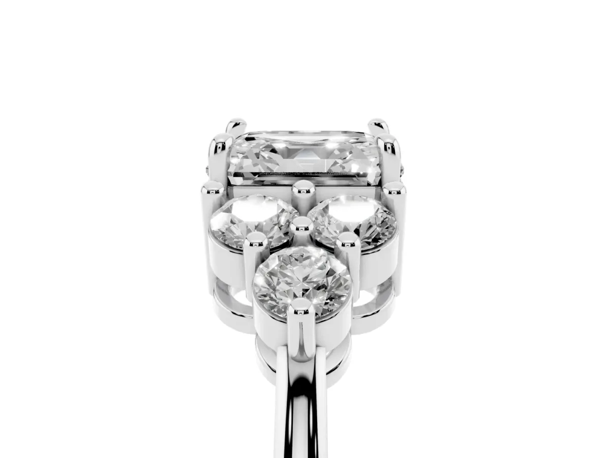 Asscher Cut Brilliant Diamond Cluster Accent Solitaire Ring with Prong Setting Platinum