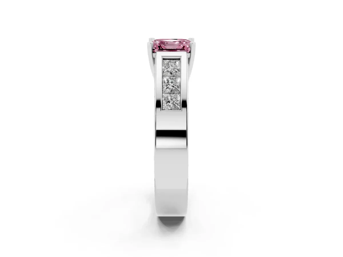 Fancy Pink Asscher Cut Cut Channel Set Solitaire Ring with Four-Prong Setting Silver
