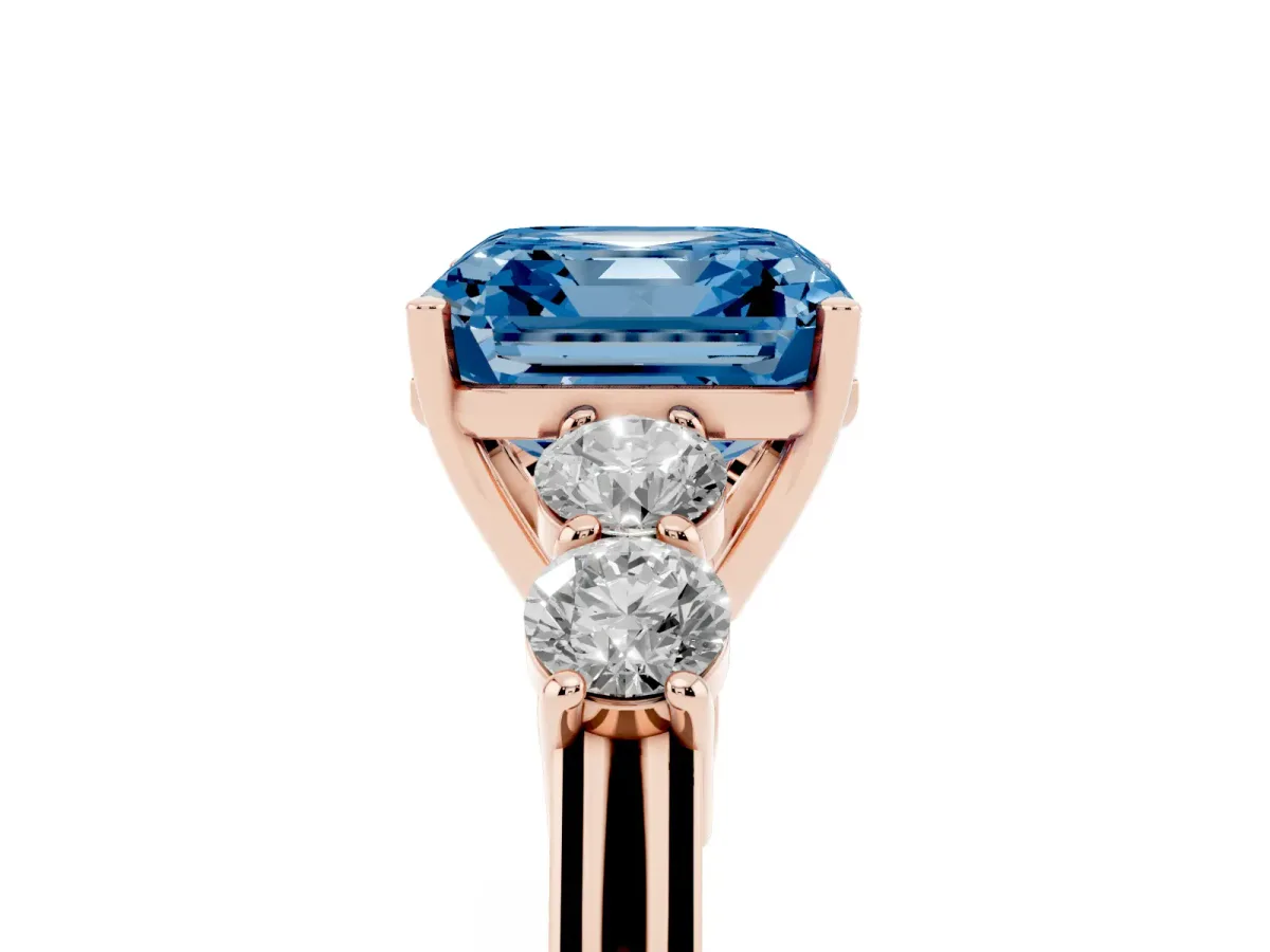 Fancy Blue Asscher Cut Cut Diamond Five-Stone Prong Set White Gold Ring Rose gold