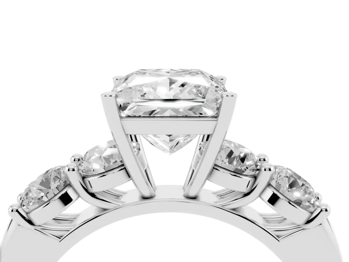 Princess Cut Cut Five-Stone Prong Set Diamond Ring with Classic Band Silver