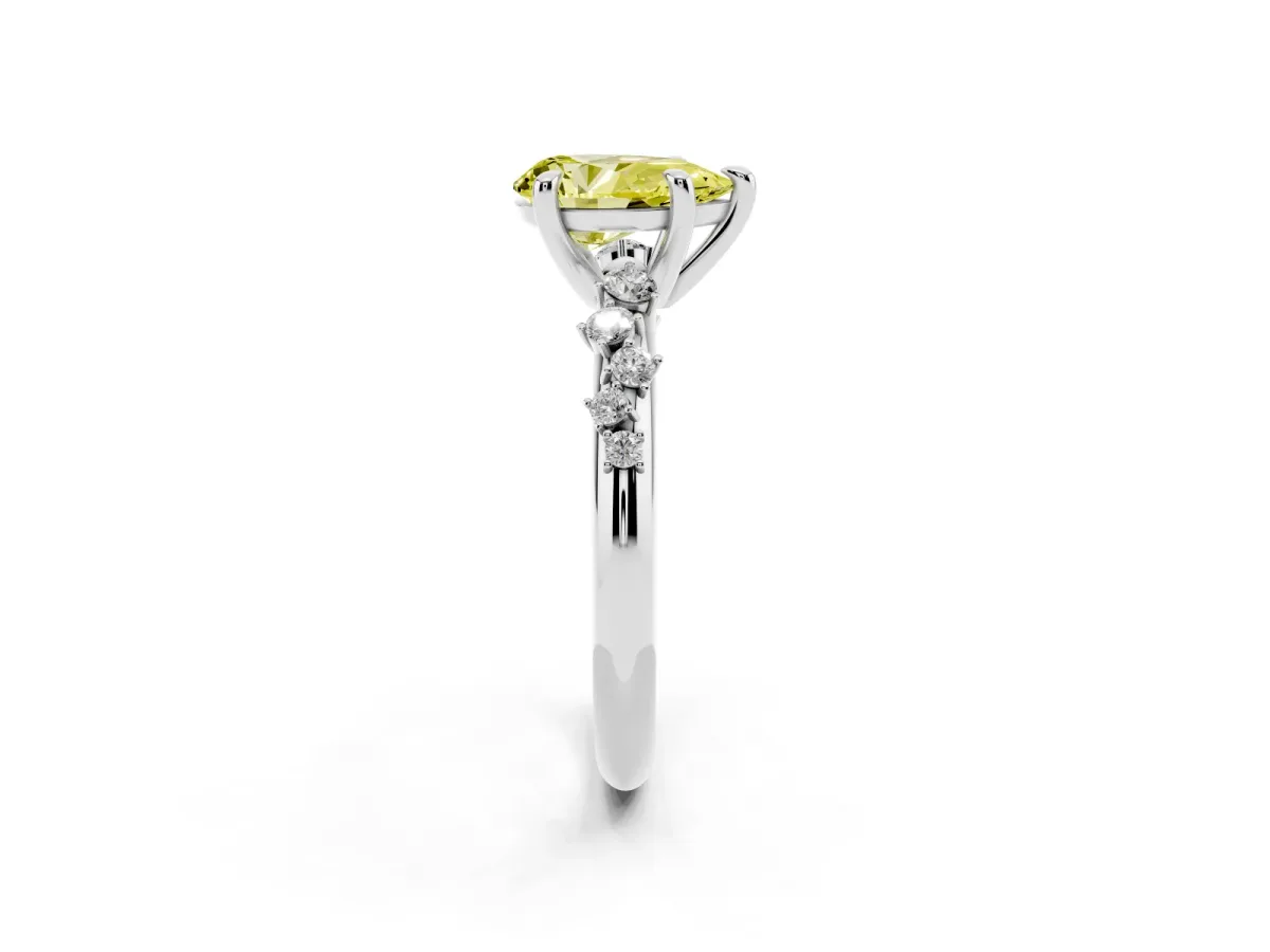 Fancy Yellow Pear Cut Cut Diamond Vine Band with Four-Prong Setting Platinum