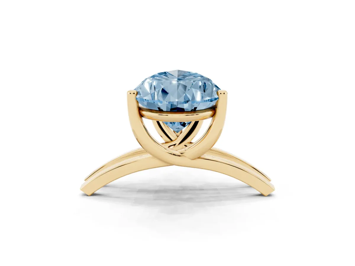 Fancy Blue Pear Cut Cut Diamond Solitaire Engagement Ring with Tapered Plain Band and Four-Prong Setting Yellow gold