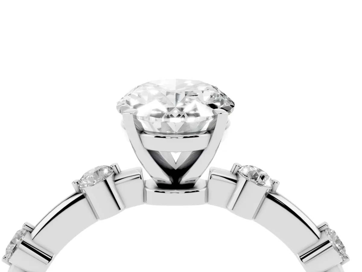 Oval Cut Solitaire Diamond Ring with Bezel Set Side Stones and Prong Setting Platinum
