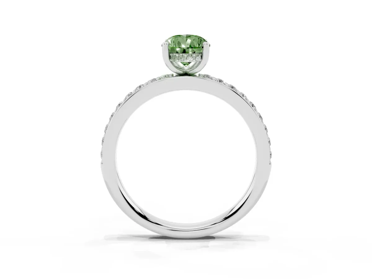 Fancy Green Pear Cut Cut Diamond Pavé Band Ring with Four-Prong Setting Platinum