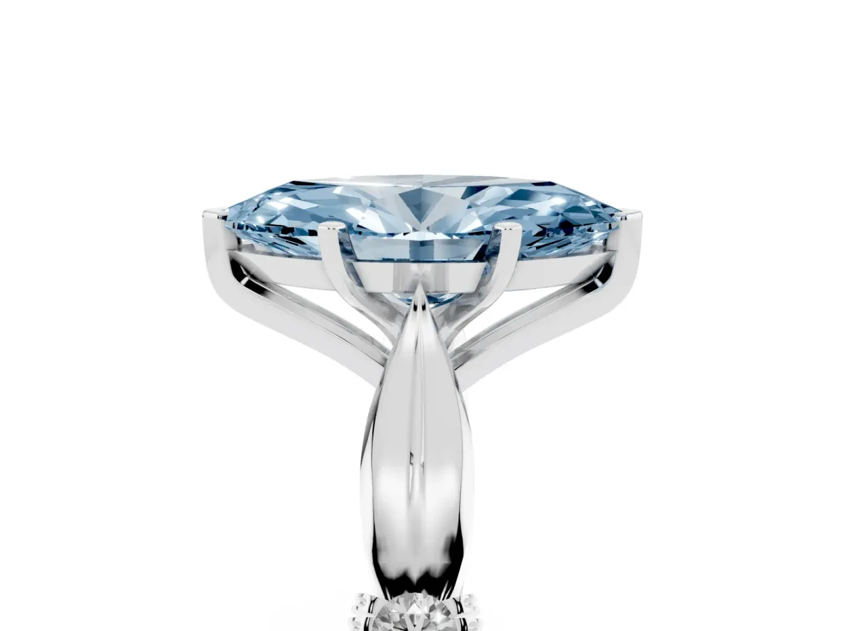 Fancy Blue Marquise Cut Solitaire Diamond Twisted Band with Four-Prong Setting Silver