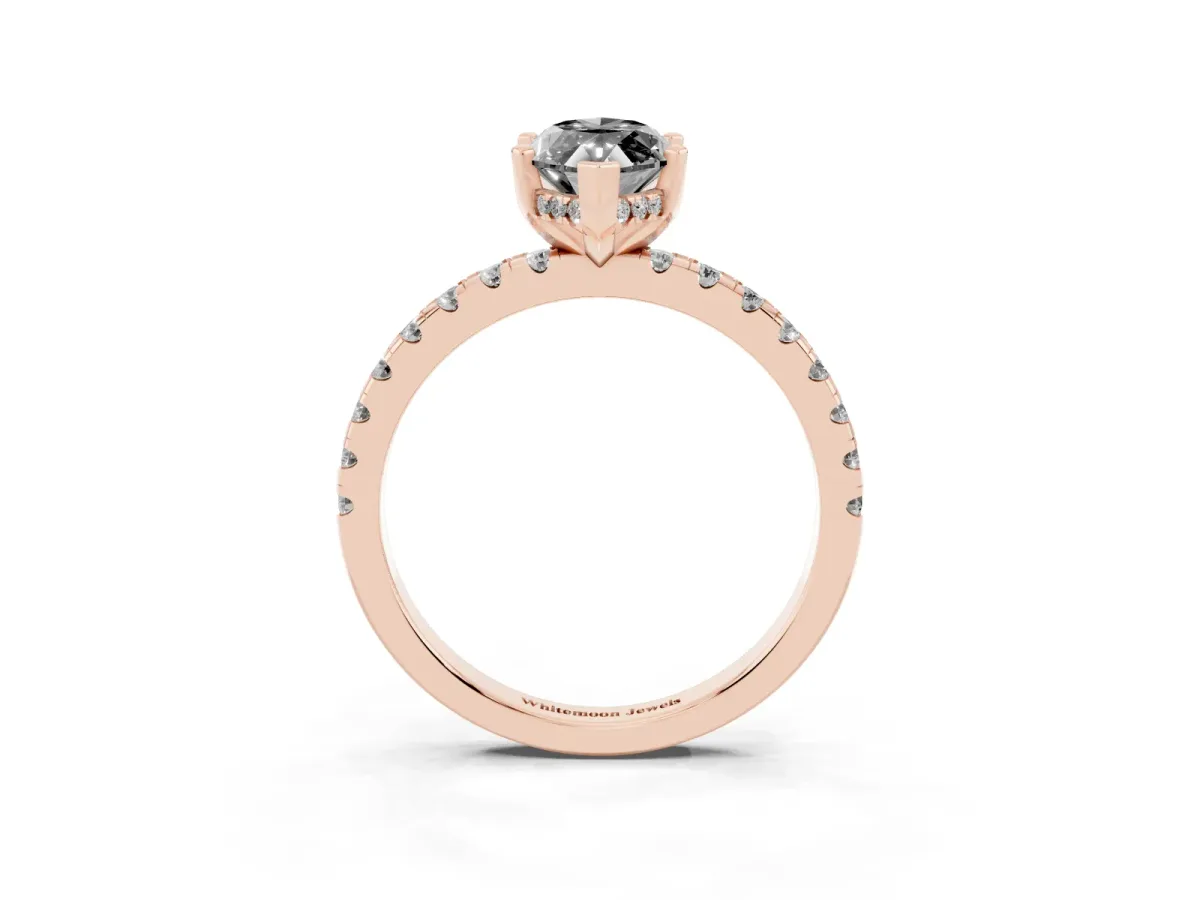 Fancy Black Marquise Cut Diamond Solitaire Ring with Round Pavé Band and Four-Prong Setting Rose gold